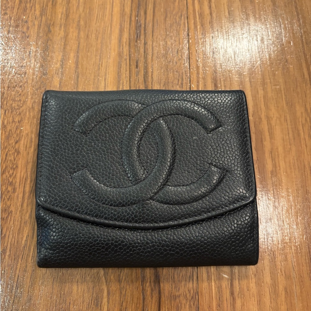CHANEL Textured Black Leather Wallet